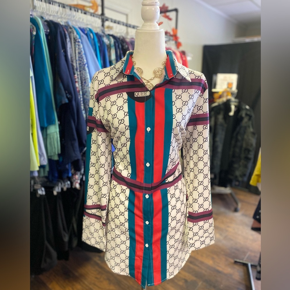 Gucci White and Red Striped Logo Dress